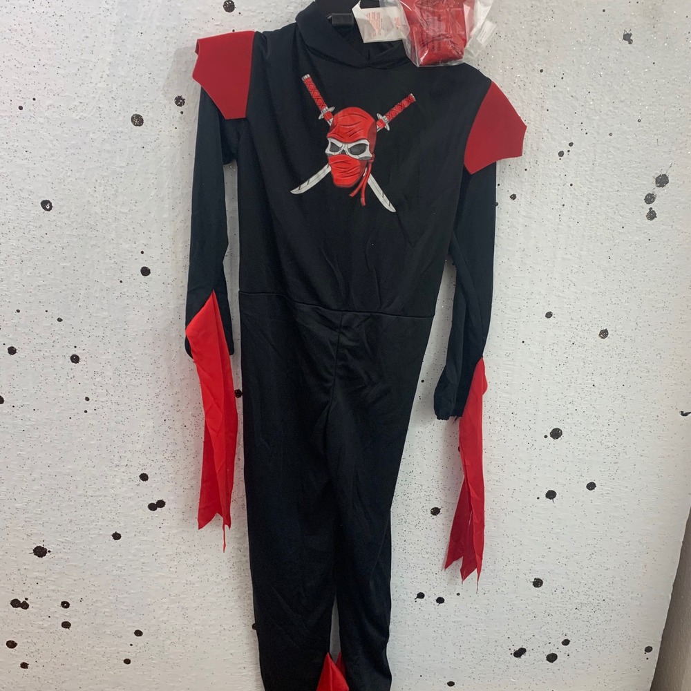 Rubies Black Ninja Costume Kids Small Hooded Jumpsuit Red Accents 620915